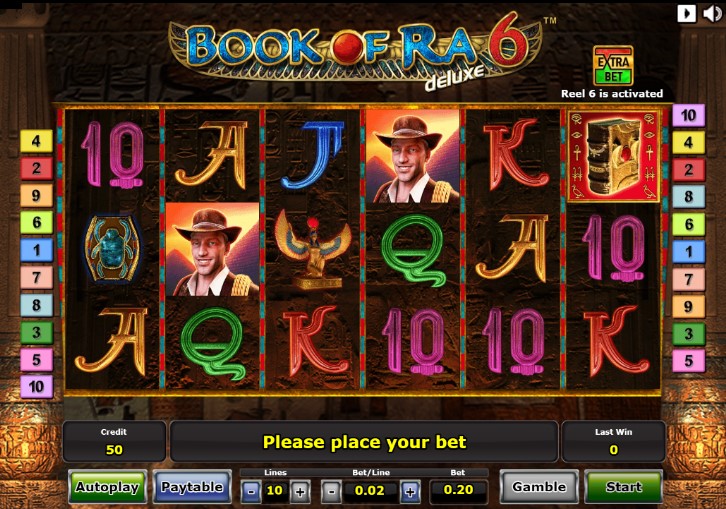 Playing field of Book of Ra Deluxe 6 machine from Novomatic